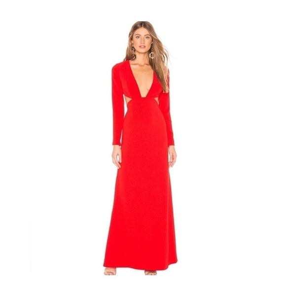 NWT! Lovers + Friends Tessa Gown Red Long Sleeve sz XS - Picture 1 of 4